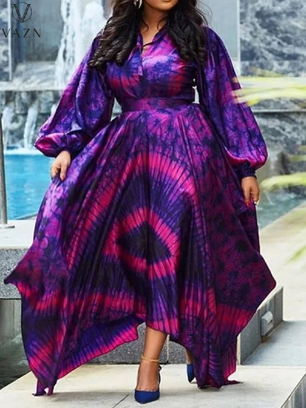 VAZN 2023 Early Autumn Plus Size Chiffon High-end V-Neck Full Sleeve Long Dress Elegant Daily Sexy Women A-Line Maxi Dress Trendy Maxi Dress with Bow VAZN 2023 Early Autumn Plus Size Chiffon High-end V-Neck Full Sleeve Long Dress Elegant Daily Sexy Women A-Line Maxi Dress Trendy Maxi Dress with Bow