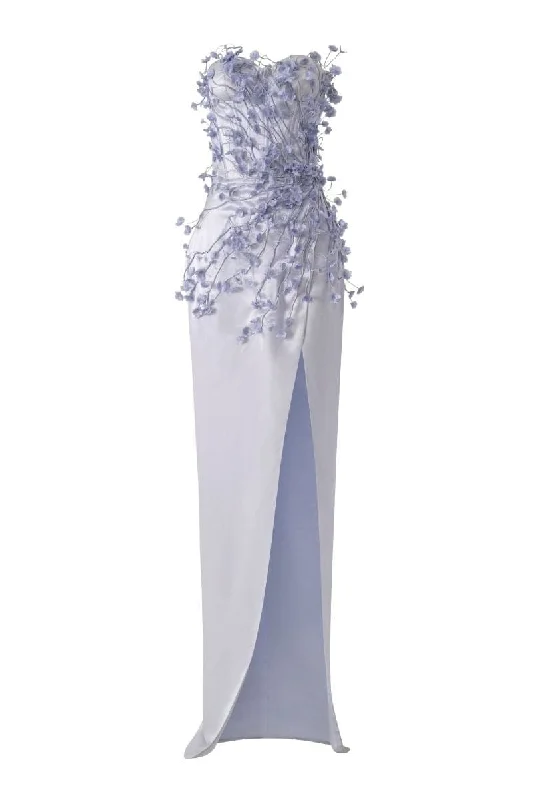 VERI PERI CONNIE SILK SATIN FLOWERS MAXI DRESS Elegant Maxi Dress with Ruffles
