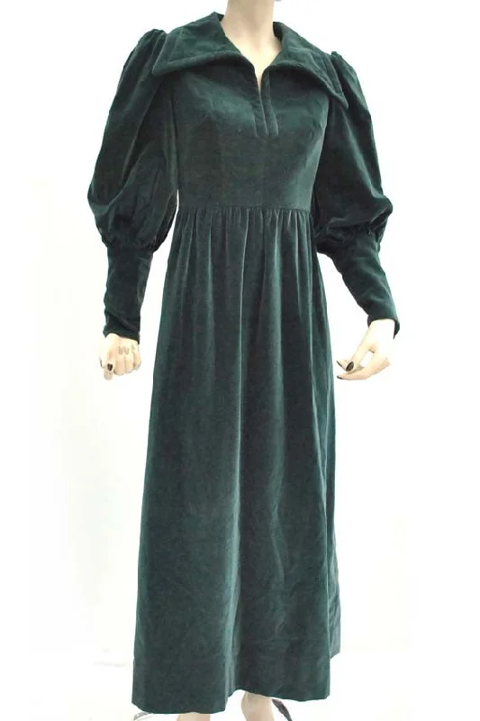 Vintage 70s Teal Velvet Edwardian Style Maxi Dress • Balloon Sleeves