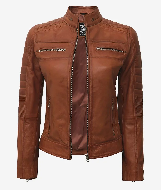 Brown Cafe Racer Leather Jacket Womens