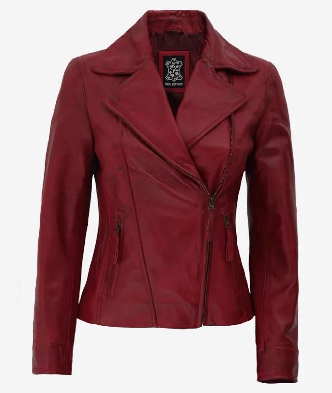 Fitted Leather Jacket Womens  Red Leather Motorcycle Jacket