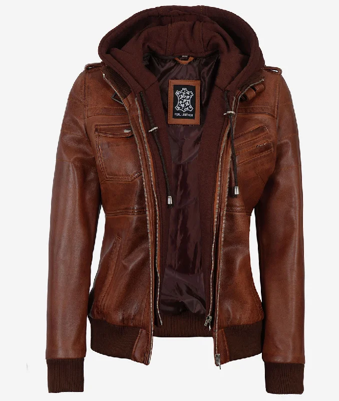 Leather Jacket  Womens Hooded Jacket