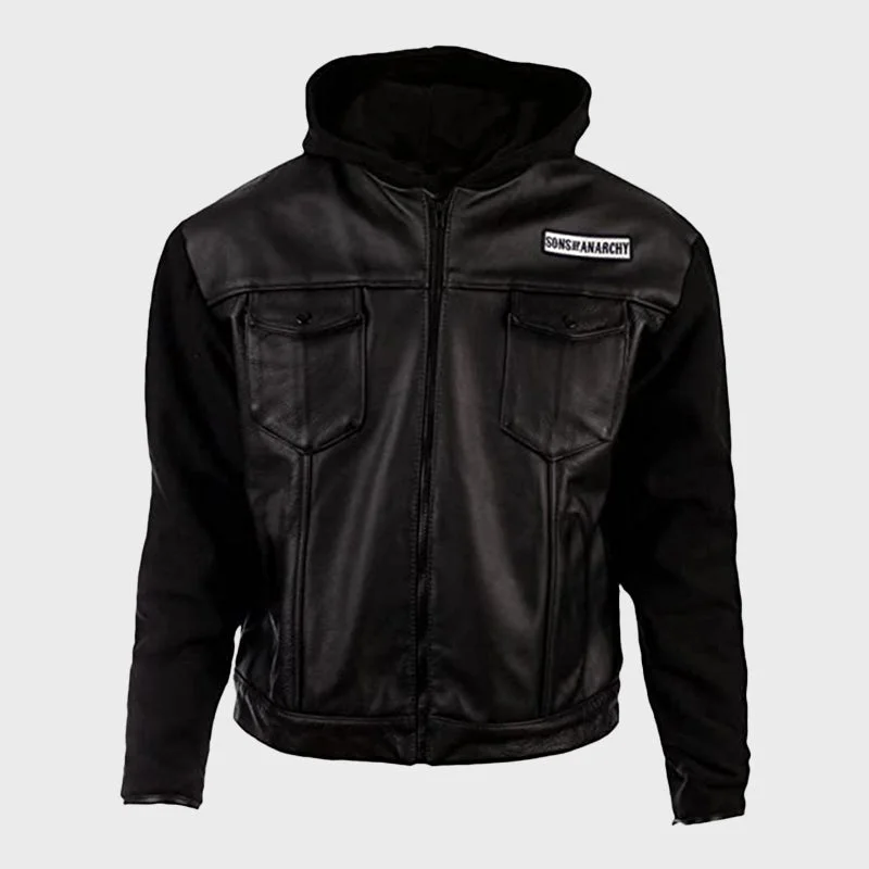 Men's Black Hooded Sons Of Anarchy Highway Leather Jacket