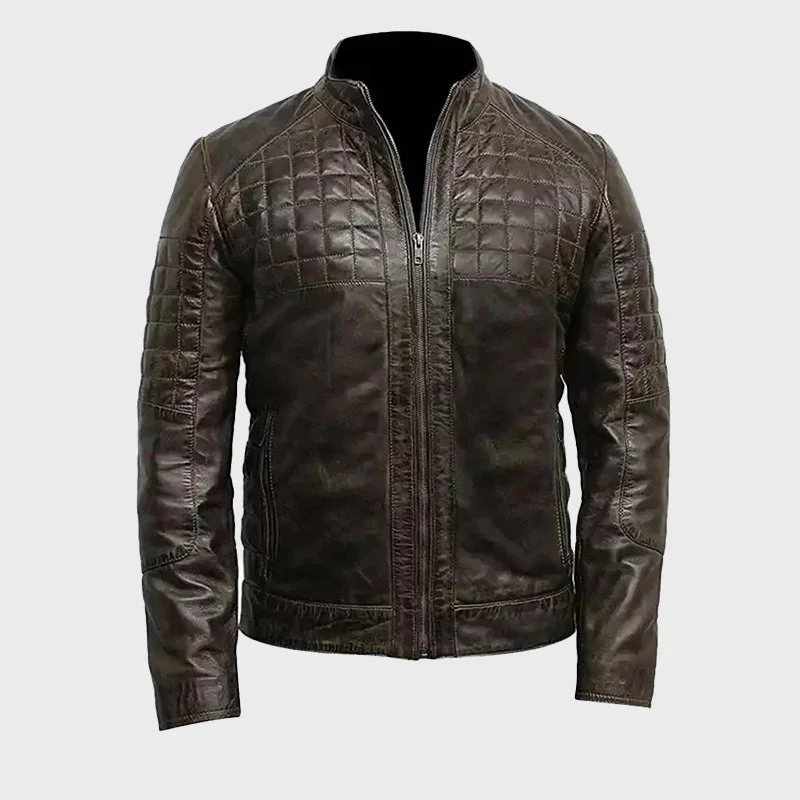 Men's Distressed Brown Quilted Leather Jacket