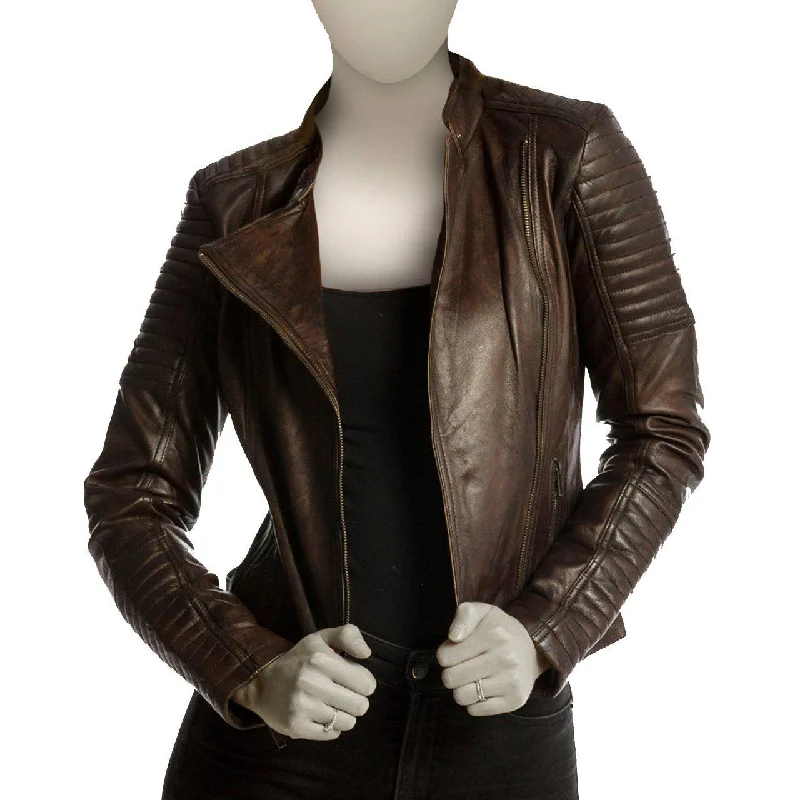 Stylish Brown Leather Jacket For Women with Long Sleeves - Brown Leather Jacket