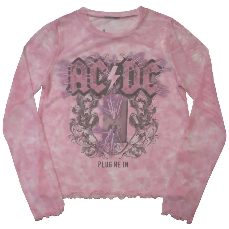 AC/DC | Ladies Long Sleeve Official Band T-Shirt | Plug Me In (Mesh) Satin Fabric Silk Fabric Chiffon Fabric AC/DC | Ladies Long Sleeve Official Band T-Shirt | Plug Me In (Mesh) Satin Fabric Silk Fabric Chiffon Fabric