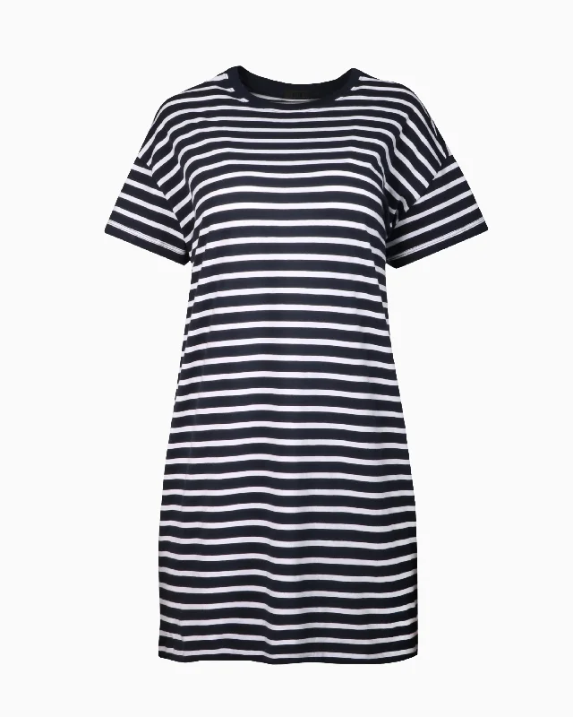 ATM Jersey Stripe T-Shirt Dress in Navy White Basic T-Shirt Crew Neck Short Sleeve