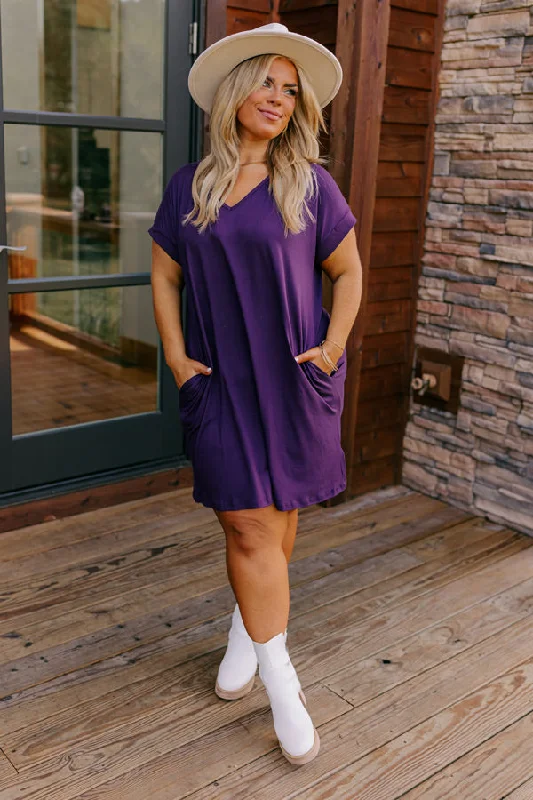 Back To Basics T-Shirt Dress In Dark Purple Cuves Casual Formal Business