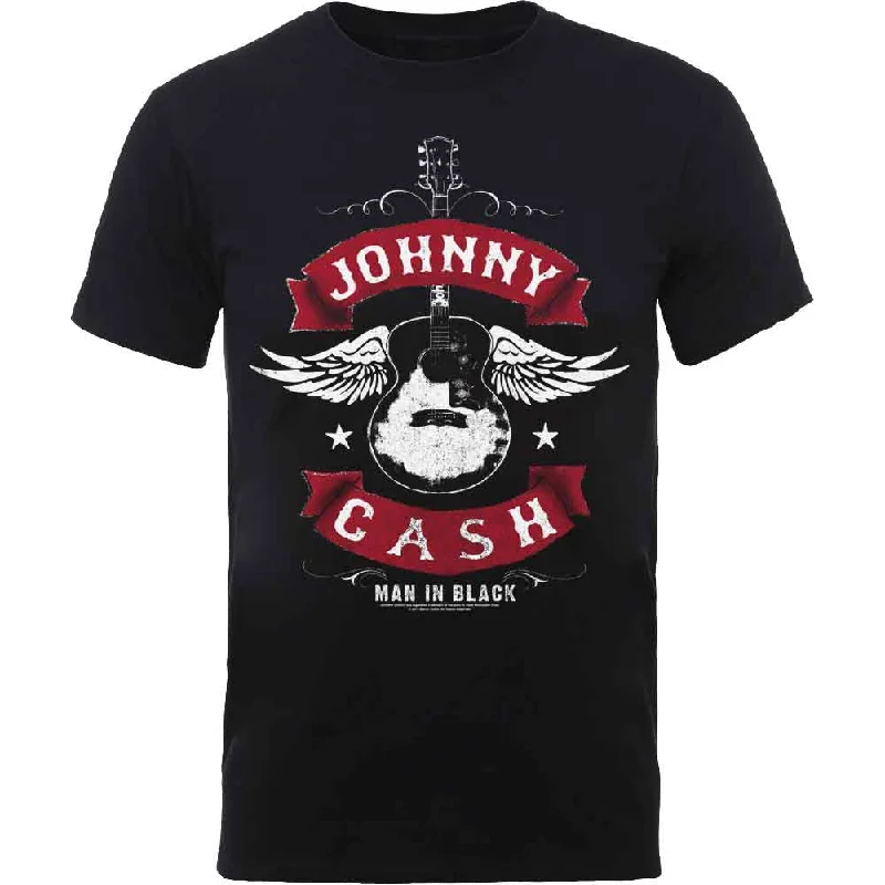 Johnny Cash | Official Band T-Shirt | Winged Guitar Mesh Blend Leather Blend Suede Blend
