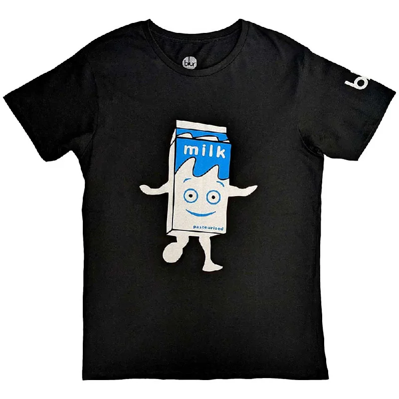 Blur | Official Band T-Shirt | Milky (Sleeve Print) Collared Crew Neck Turtle Neck
