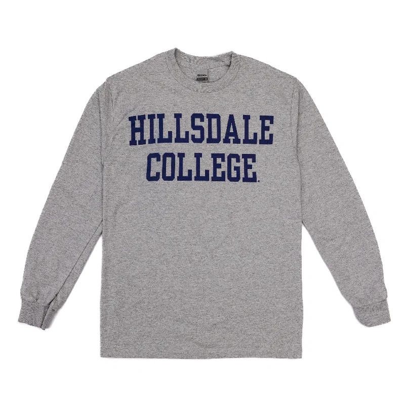 Classic Gray Long-Sleeve T-shirt Graphic T-Shirt Round Neck Polyester