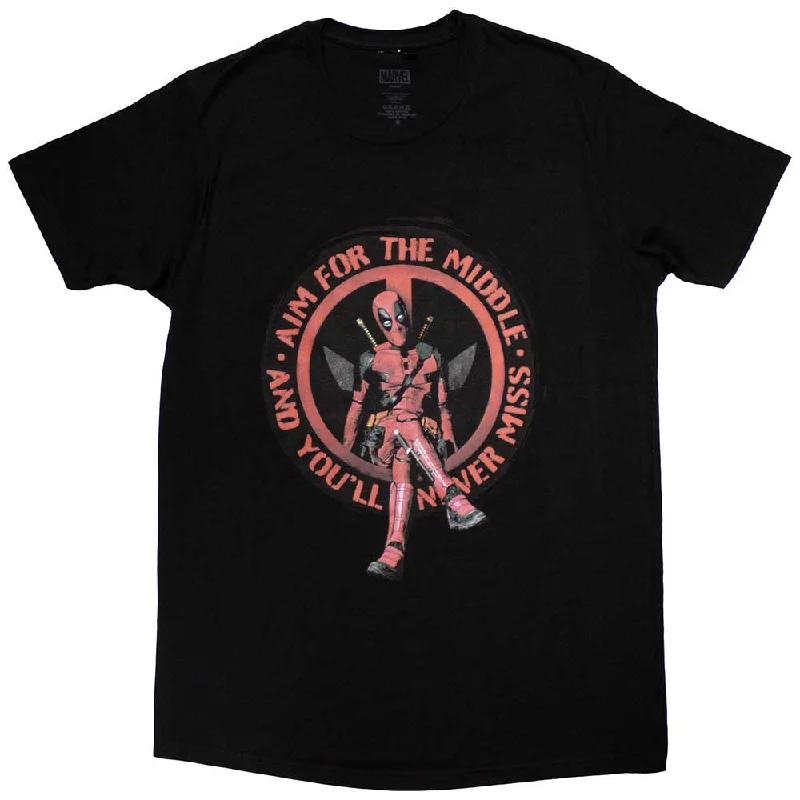 Marvel Comics | Official Movie T-Shirt | Deadpool Aim Middle Hooded Caped Shawl Collar