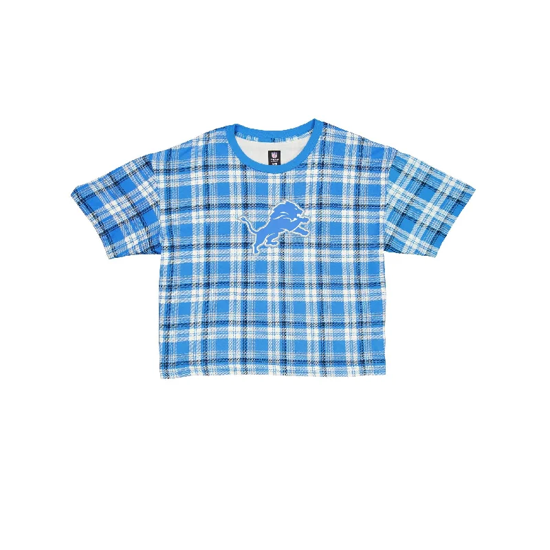 Detroit Lions 3rd Down Plaid Women's T-Shirt Asymmetrical Pockets Print