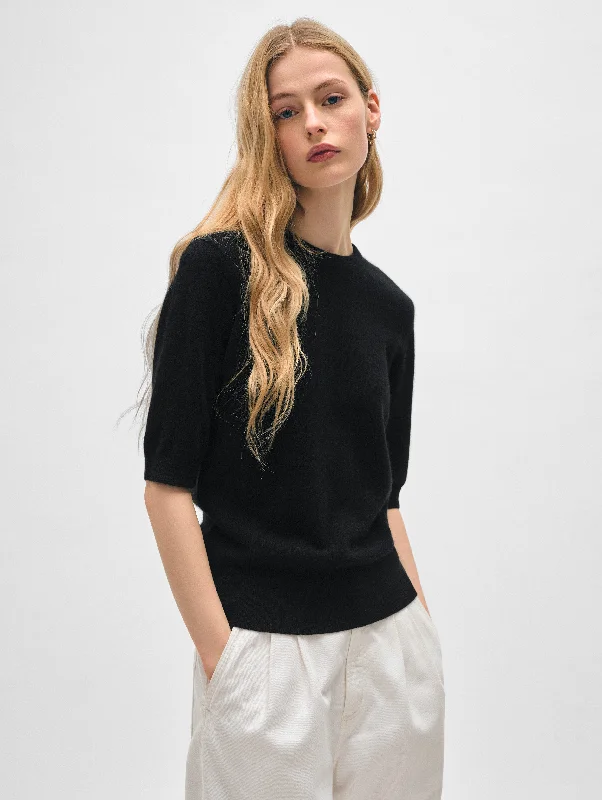 Cashmere Elbow Sleeve Tee Collared T-Shirt Boat Neck A-Line
