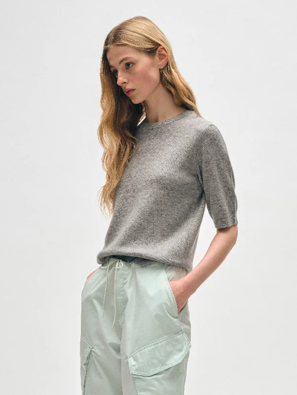 Cashmere Elbow Sleeve Tee Mesh Fabric Canvas Fabric Denim Fabric