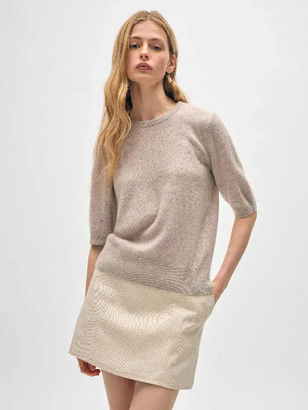 Cashmere Elbow Sleeve Tee Chenille Blend Fleece Blend Nylon Blend