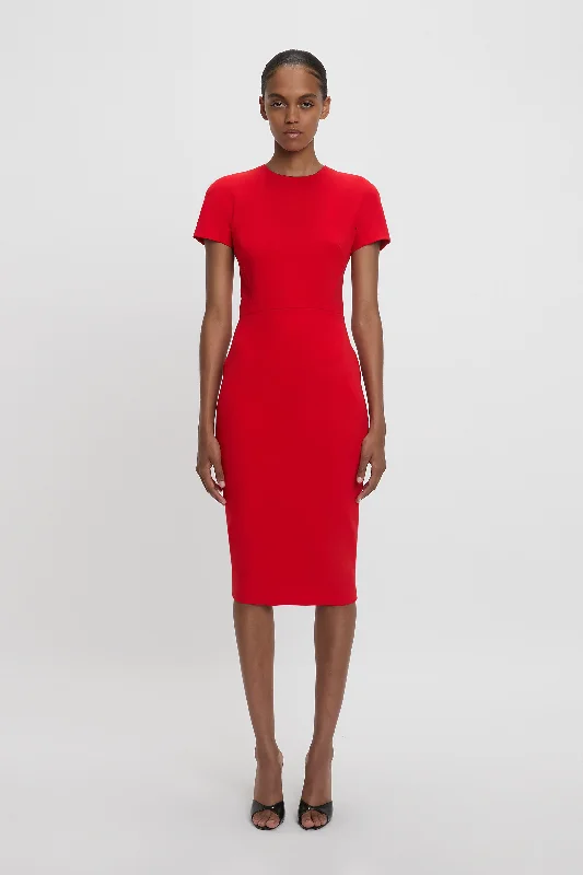 Fitted T-shirt Dress In Bright Red Chenille Blend Fleece Blend Nylon Blend