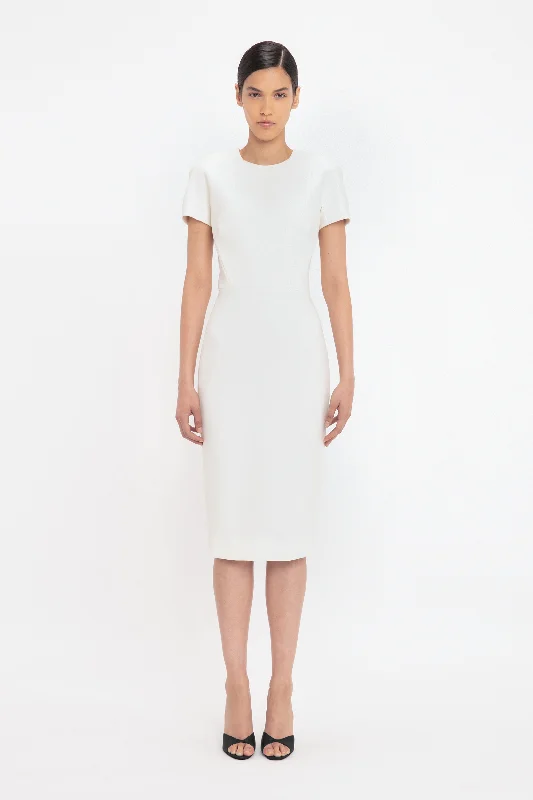 Fitted T-Shirt Dress In Ivory Spandex Blend Rayon Blend Denim Blend