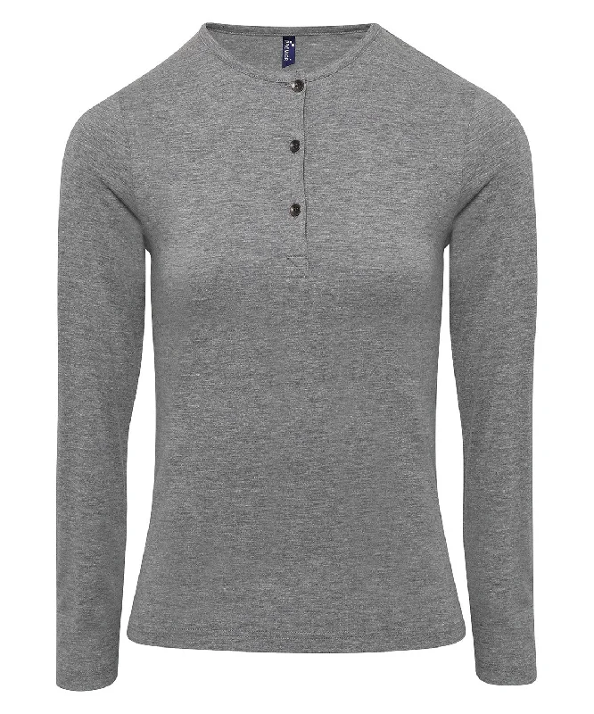 Grey Marl - Women's Long John roll-sleeve tee Collared Crew Neck Turtle Neck