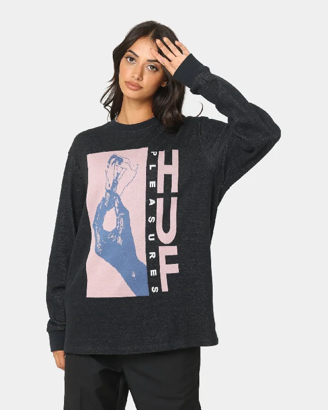 HUF X Pleasures Light Up Jacquard Long Sleeve Knit T-Shirt Black Graphic Embroidered Appliqued HUF X Pleasures Light Up Jacquard Long Sleeve Knit T-Shirt Black Graphic Embroidered Appliqued
