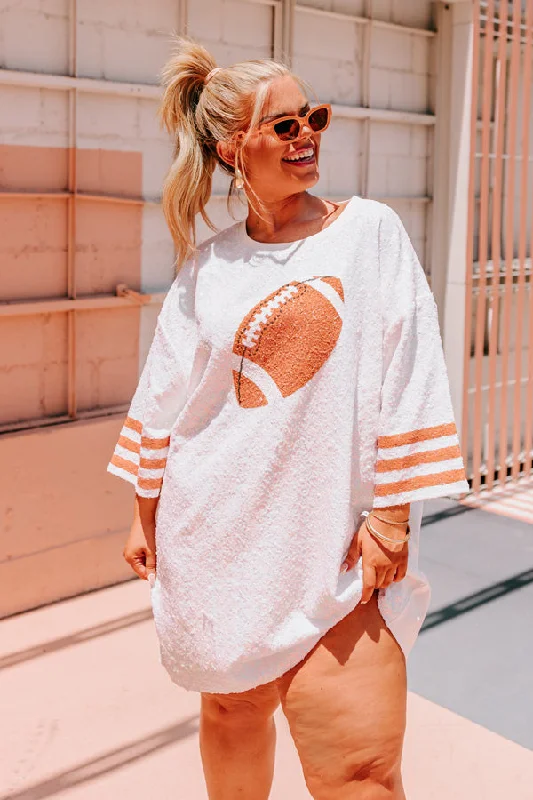 Life Of The Tailgate Sequin T-Shirt Dress Curves Zippered Buttoned Snapped