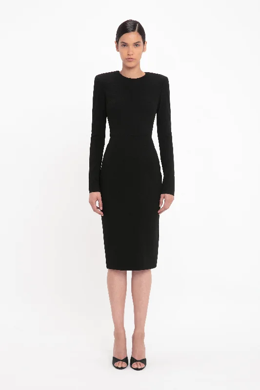 Long Sleeve T-Shirt Fitted Dress In Black Basic T-Shirt Crew Neck Short Sleeve