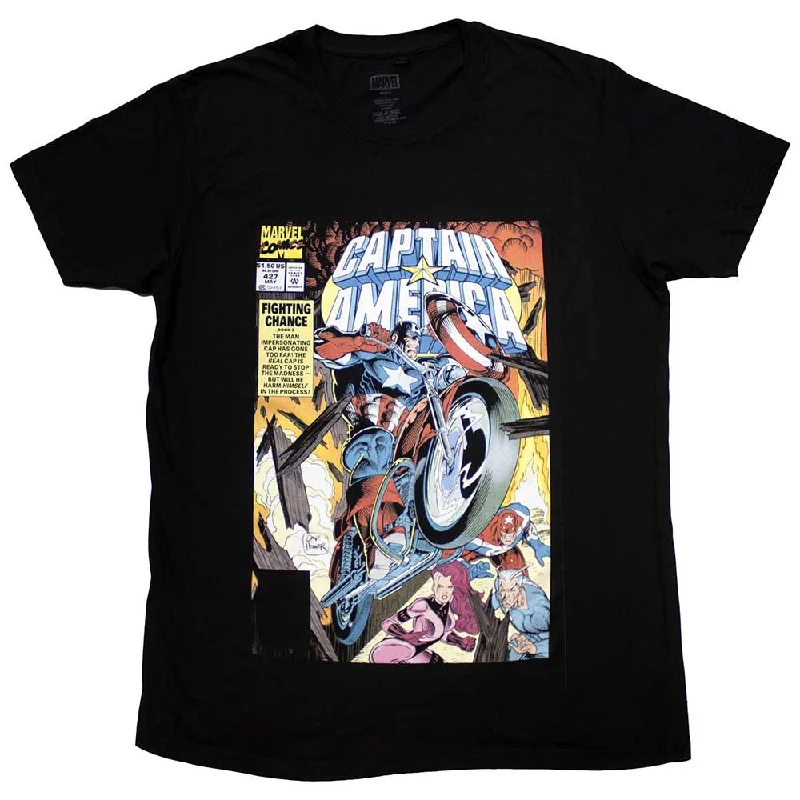 Marvel Comics | Official Movie T-Shirt | Captain America Wheel Comic Cover Collared T-Shirt Boat Neck A-Line