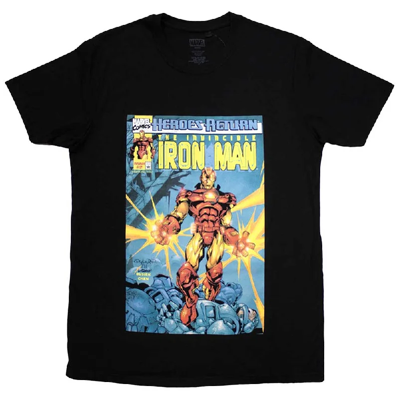 Marvel Comics | Official Movie T-Shirt | Invincible Iron Man Comic Cover Real Fur Shearling Chenille
