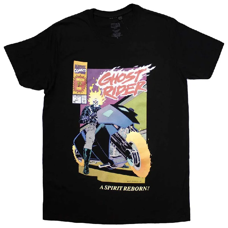 Marvel Comics | Official Movie T-Shirt | Ghost Rider Spirit Reborn Comic Cover Notch Collar Peter Pan Collar Cowl Neck