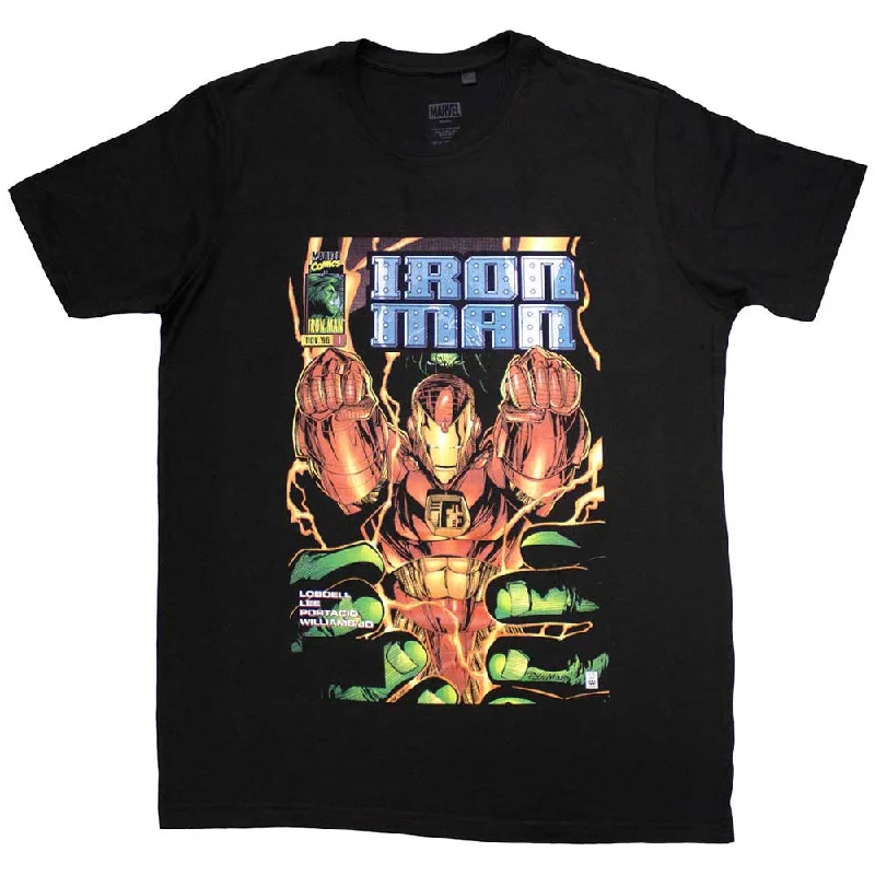 Marvel Comics | Official Movie T-Shirt | Iron Man Fist Comic Cover Print Jacquard Patchwork