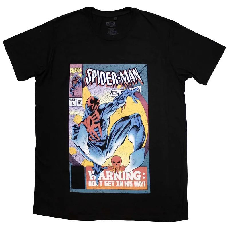 Marvel Comics | Official Movie T-Shirt |Spider-Man Warning Comic Cover Striped Floral Plaid