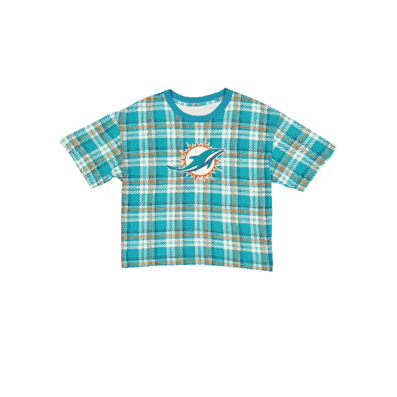 Miami Dolphins 3rd Down Plaid Women's T-Shirt Ribbed Striped Patterned