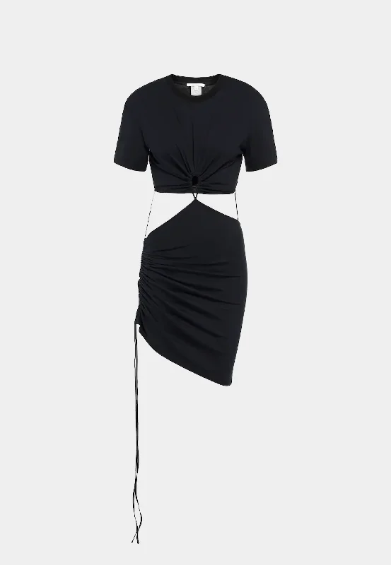 NENSI DOJAKA T-Shirt Dress - Black Welt Pockets Slit Pockets