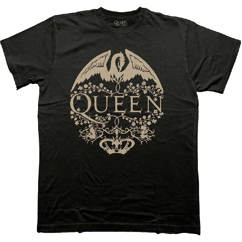 Queen | Official Band T-Shirt | Floral Crest Mono Machine Wash Dry Clean Hand Wash