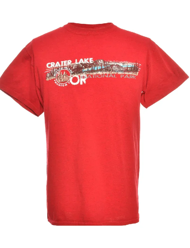 Red Crater Lake Printed T-shirt - M Cashmere Blend Cotton Blend Poly Blend