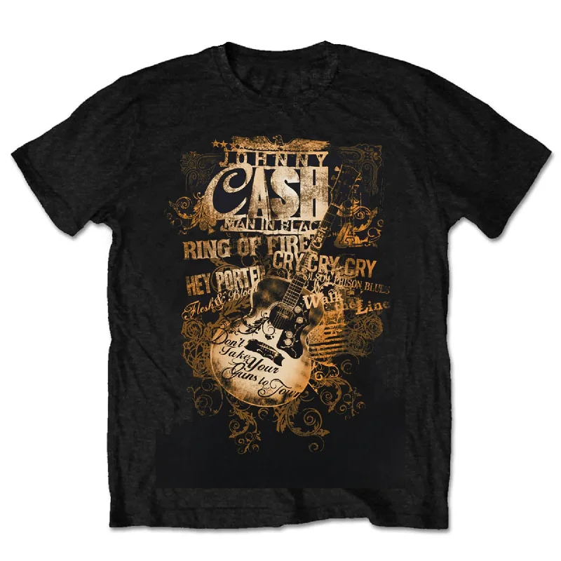 SALE | Johnny Cash | Official Band T-shirt | Guitar Song Titles Polka Dot Checkered Tartan SALE | Johnny Cash | Official Band T-shirt | Guitar Song Titles Polka Dot Checkered Tartan