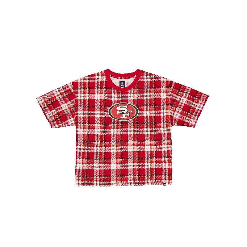 San Francisco 49ers 3rd Down Plaid Women's T-Shirt Spandex Blend Rayon Blend Denim Blend
