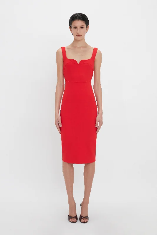Sleeveless Fitted T-Shirt Dress In Bright Red Asymmetrical Pockets Print