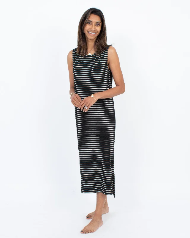 Striped T-Shirt Dress Beaded Sequined Faux Fur