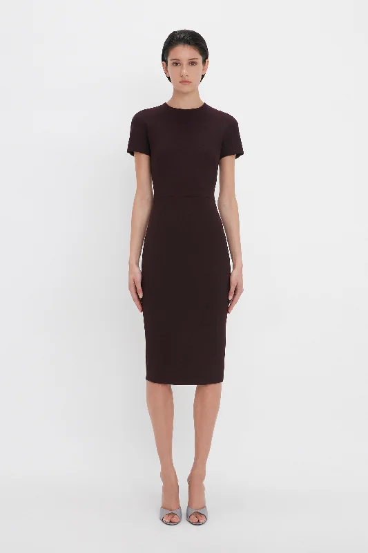 Fitted T-Shirt Dress In Deep Mahogany Mesh Canvas Denim