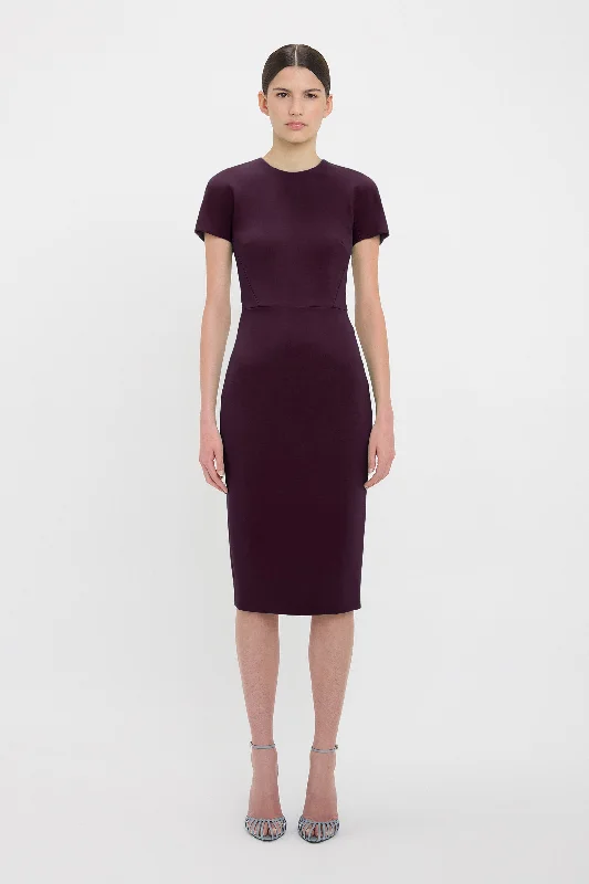 Fitted T-Shirt Dress In Fig Fleece Nylon Spandex