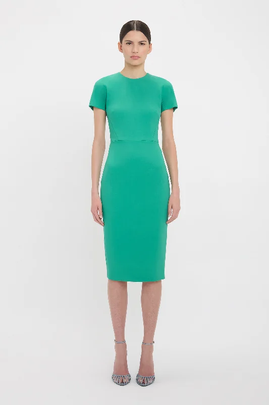 Fitted T-Shirt Dress In Peacock Rayon Fabric Velvet Fabric Corduroy Fabric