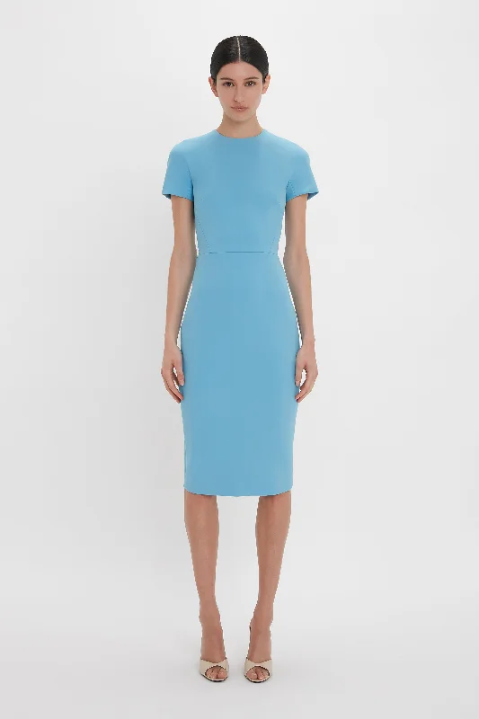 Exclusive Fitted T-Shirt Dress In Periwinkle Blue Fleece Fabric Down Fabric Feather Fabric