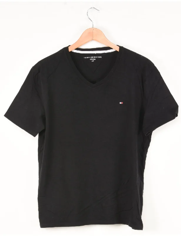 Tommy Hilfiger Plain Black T-shirt - L Seamless Knitted Crochet