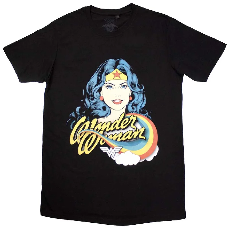 DC Comics | Official Movie T-Shirt | Wonder Woman Rainbow Ribbed T-Shirt High Neck Heavyweight