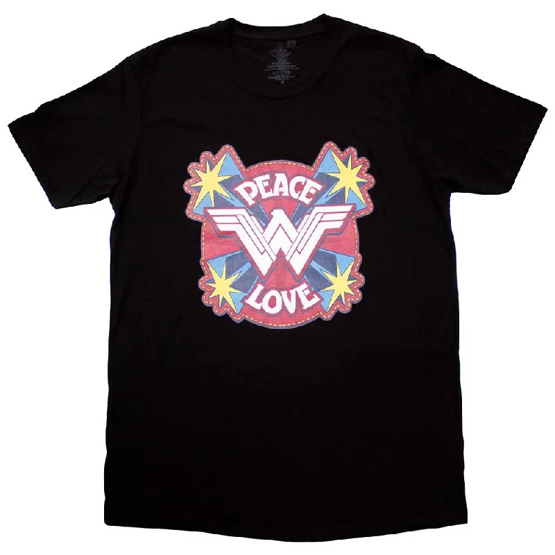 DC Comics | Official Movie T-Shirt | Wonder Woman Peace & Love Welt Pockets Slit Pockets