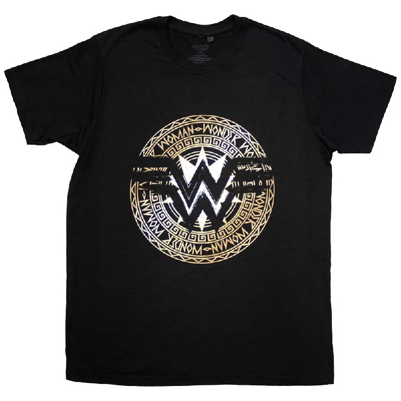 DC Comics | Official Movie T-Shirt | Wonder Woman Gold Circle Notch Collar Peter Pan Collar Cowl Neck