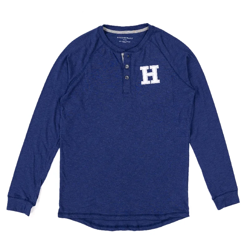 Henley Long-Sleeve Lounge Tee Ribbed T-Shirt High Neck Heavyweight