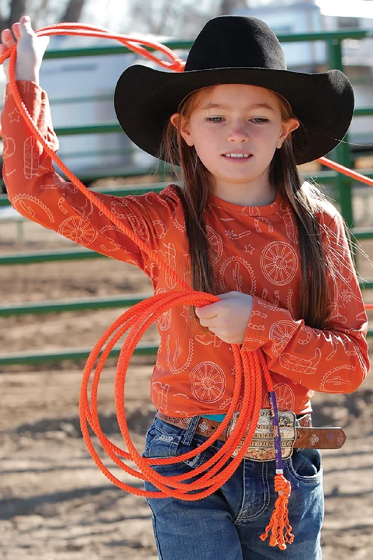 Cruel Girl Little Girls Copper Western Long Sleeve Tee Hooded Caped Shawl Collar