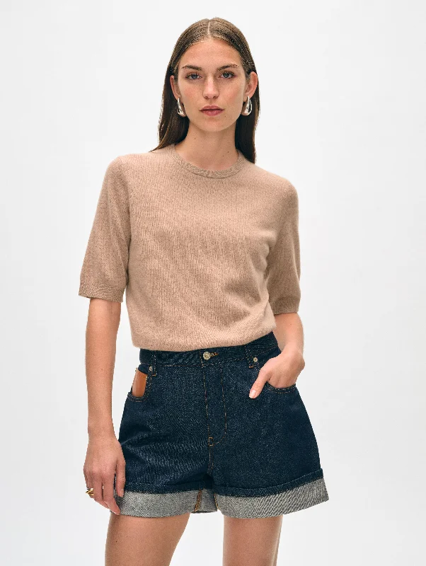 Cashmere Elbow Sleeve Tee Plaid T-Shirt Polka Dot Checkered